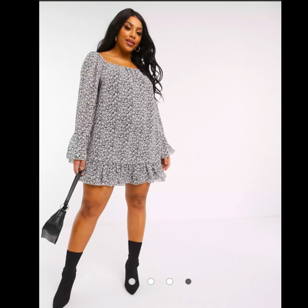 ASOS Plus flared sleeve smock dress in floral